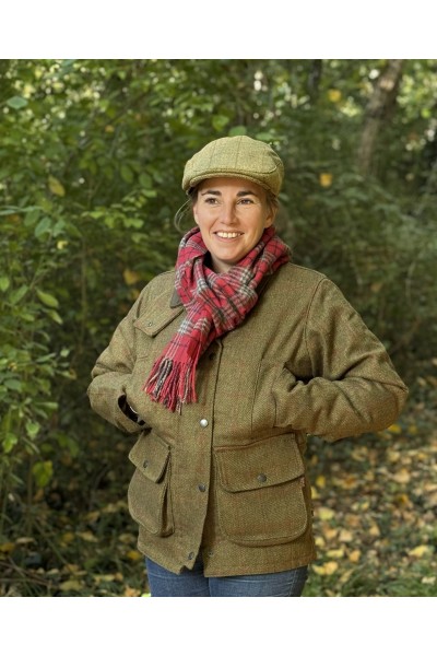 Écharpe à carreaux rouge et gris clair – 100 % laine d’agneau, confection anglaise
