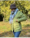 Manteau tweed femme – Vert clair à carreaux prunes | Élégance rétro et protection imperméable