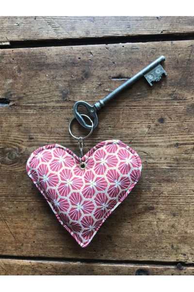 Porte-clés Cœur bi-matière coton & tweed, fait main en France