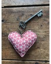 Porte-clés Cœur bi-matière coton & tweed, fait main en France