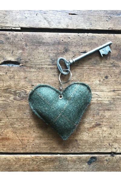 Porte-clés Cœur bi-matière coton & tweed, fait main en France