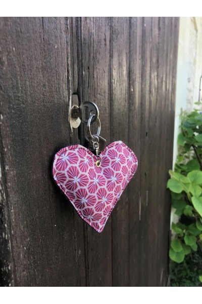 Porte-clés Cœur bi-matière coton & tweed, fait main en France