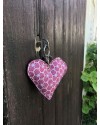 Porte-clés Cœur bi-matière coton & tweed, fait main en France