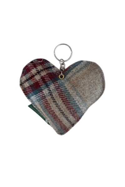 Porte-clés Cœur bi-matière coton & tweed, fait main en France