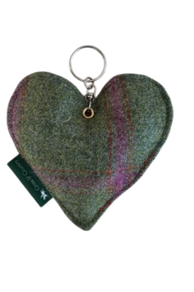 Porte-clés Cœur bi-matière coton & tweed, fait main en France
