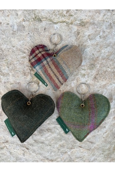 Porte-clés Cœur bi-matière coton & tweed, fait main en France