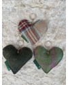 Porte-clés Cœur bi-matière coton & tweed, fait main en France
