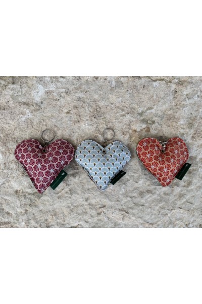 Porte-clés Cœur bi-matière coton & tweed, fait main en France