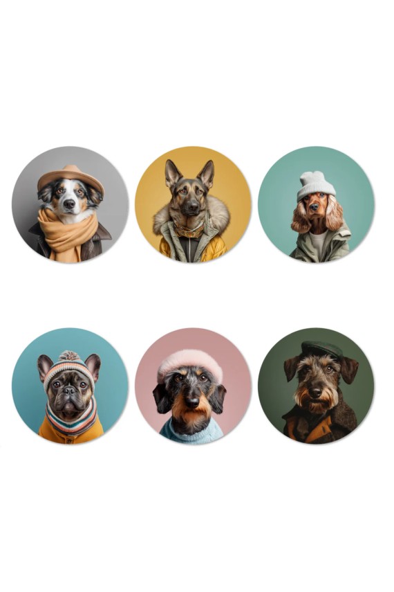 Coffret Cadeau – Ensemble de 6 Sous-verres en Vinyle | Motifs Chiens