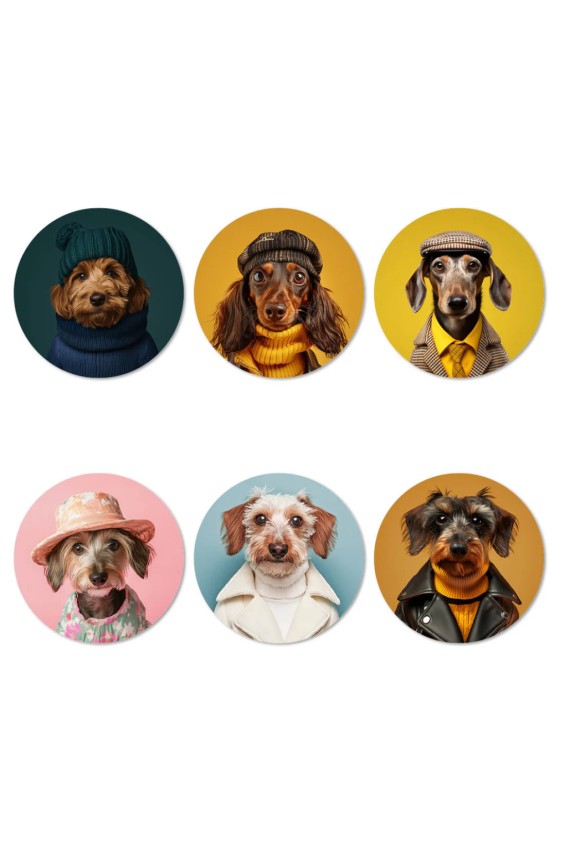 Coffret Cadeau – Ensemble de 6 Sous-verres en Vinyle | Motifs Chiens