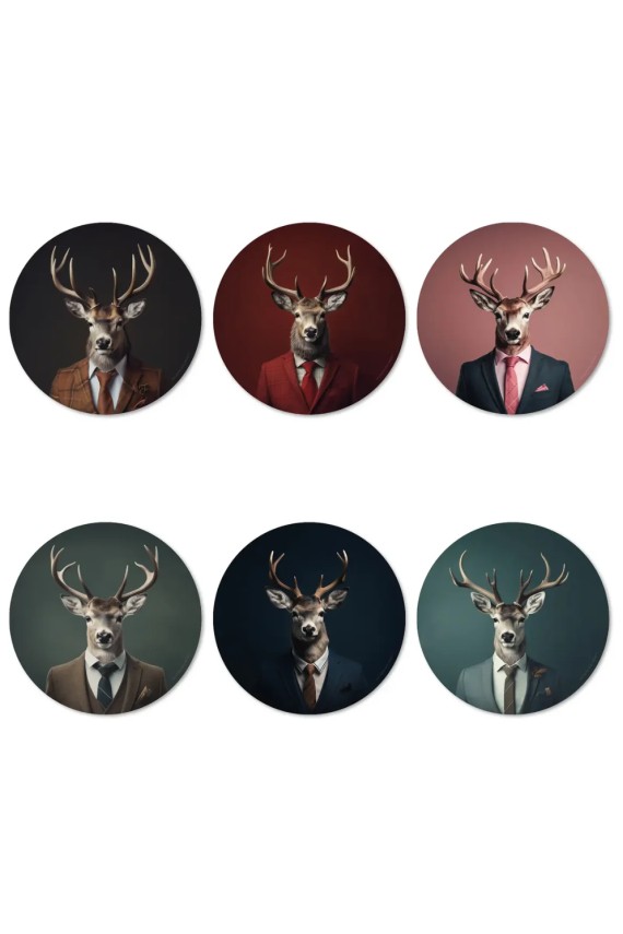 Coffret Cadeau – Ensemble de 6 Sous-verres en Vinyle | Motifs cerfs