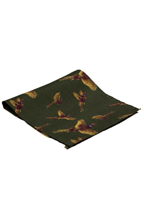 Pochette en soie verte motif faisans