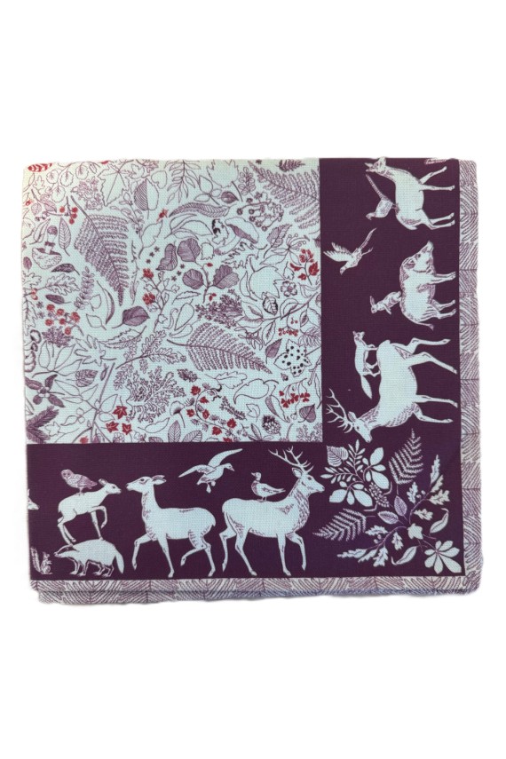 Lot de 2 serviettes sous-bois prune – motifs animaux de la forêt