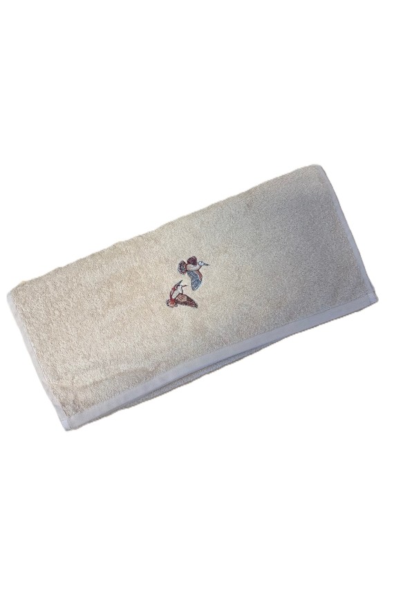 Serviette éponge beige brodée bécasses