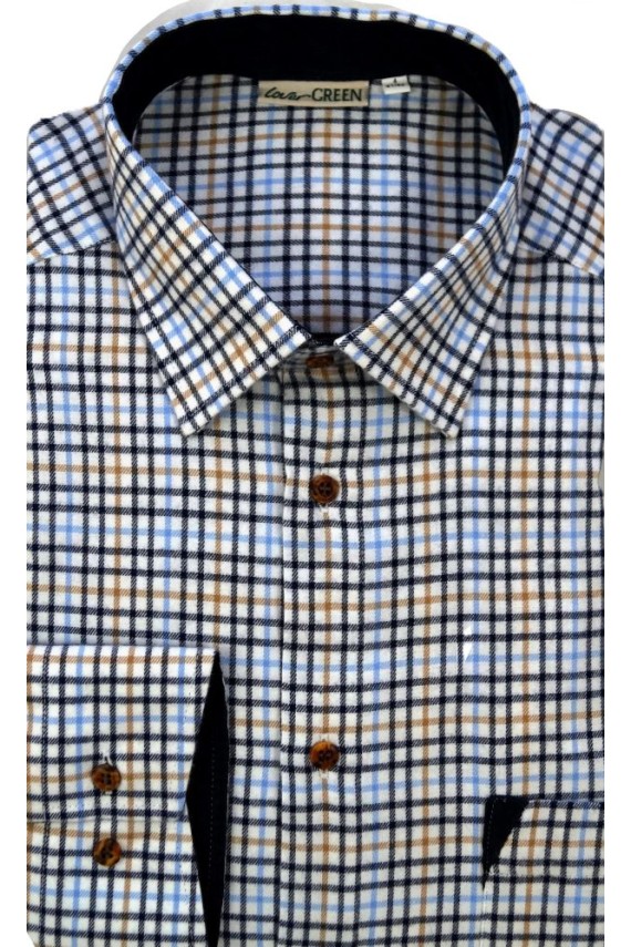 Chemise homme à carreaux bleu ciel et beige – manches longues