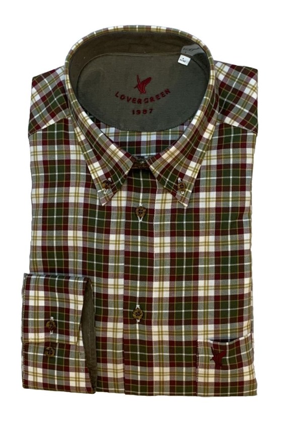 Chemise homme à carreaux vert et bordeaux – col boutonné