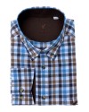 Chemise homme à carreaux bleu, marine et beige – col boutonné