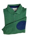 Sweat col boutonné vert avec coudières contrastées – Made in Portugal