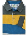 Sweat col boutonné rayé bleu jaune et taupe – Made in Portugal