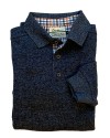 Sweat col boutonné mouliné bleu gris – Made in Portugal