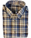 Chemise homme à carreaux bleu, gris et beige – col boutonné