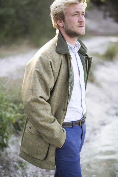 Manteau en tweed homme – Green forest | 100 % laine – imperméable, col détachable