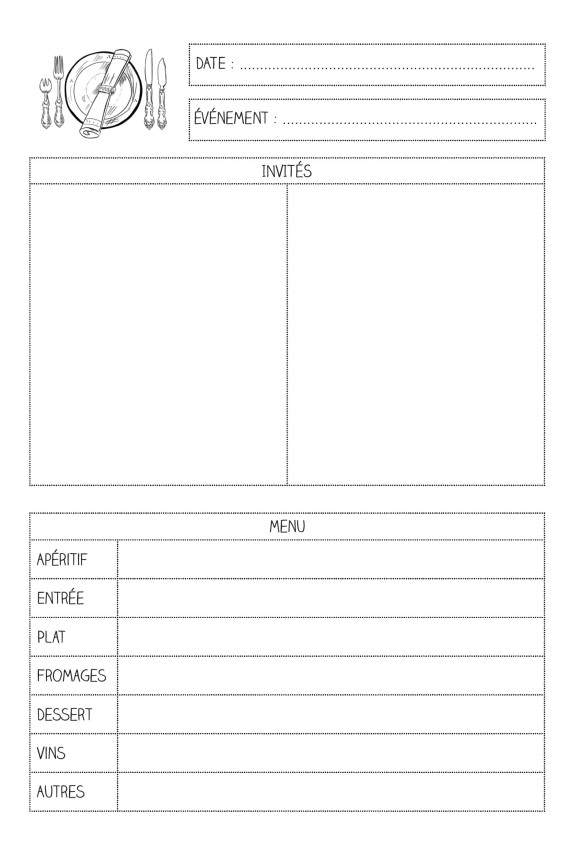 Carnet à remplir suivi diner - Cross and Country