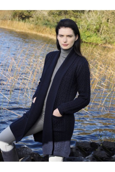 Gilet long femme Doolin 100% pure laine bleu marine