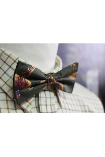 Noeud papillon vert 100 % soie – motifs faisans, confection anglaise